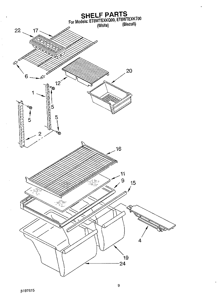 SHELF, OPTIONAL Diagram and Parts List for ET8WTEXKT00  Whirlpool Refrigerator