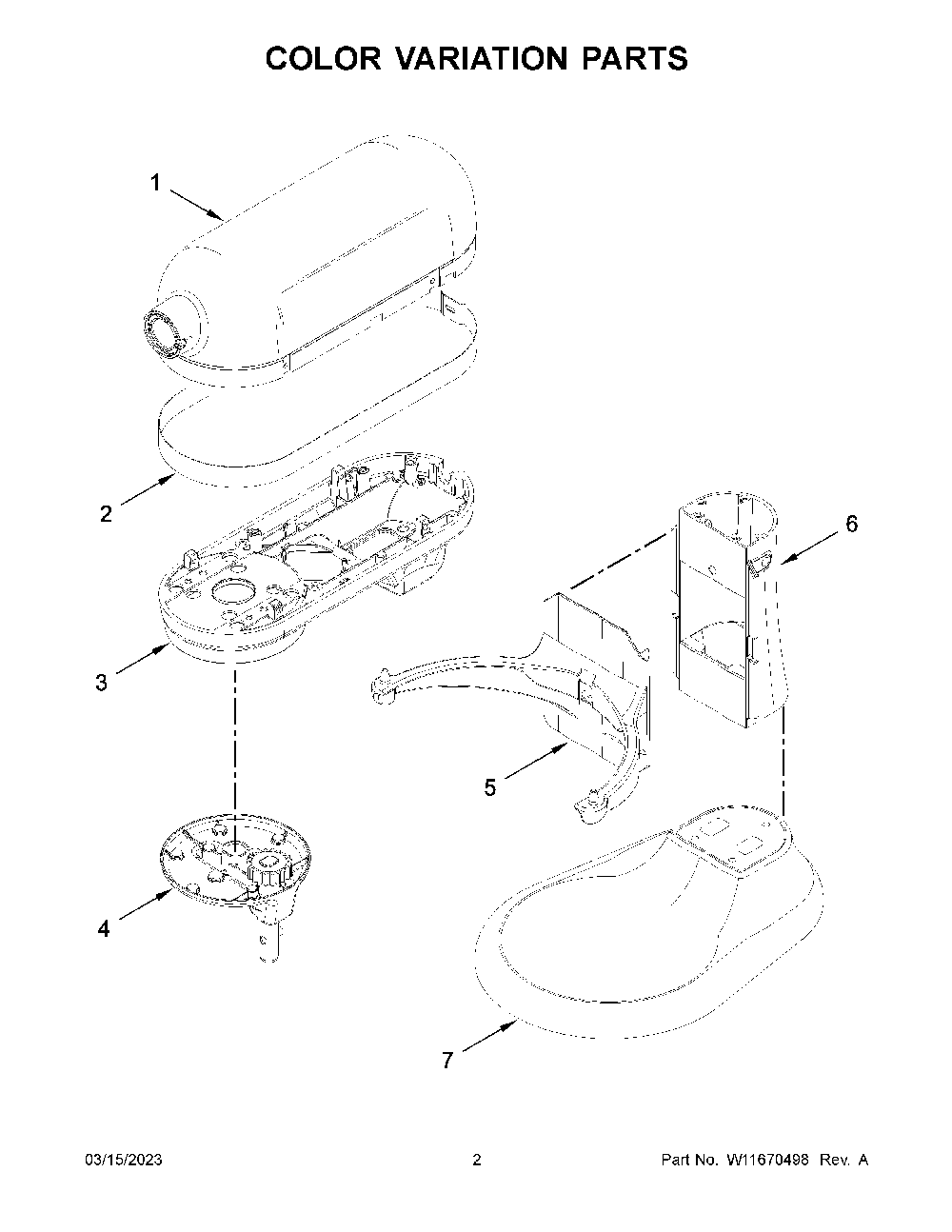 Color Variation Parts Diagram and Parts List for KSM55SJSXER0  KitchenAid Mixer