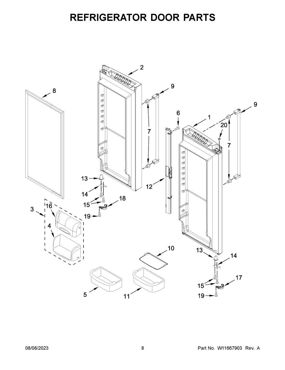 Refrigerator Door Parts Diagram and Parts List for KRFC300ESS10  KitchenAid Refrigerator