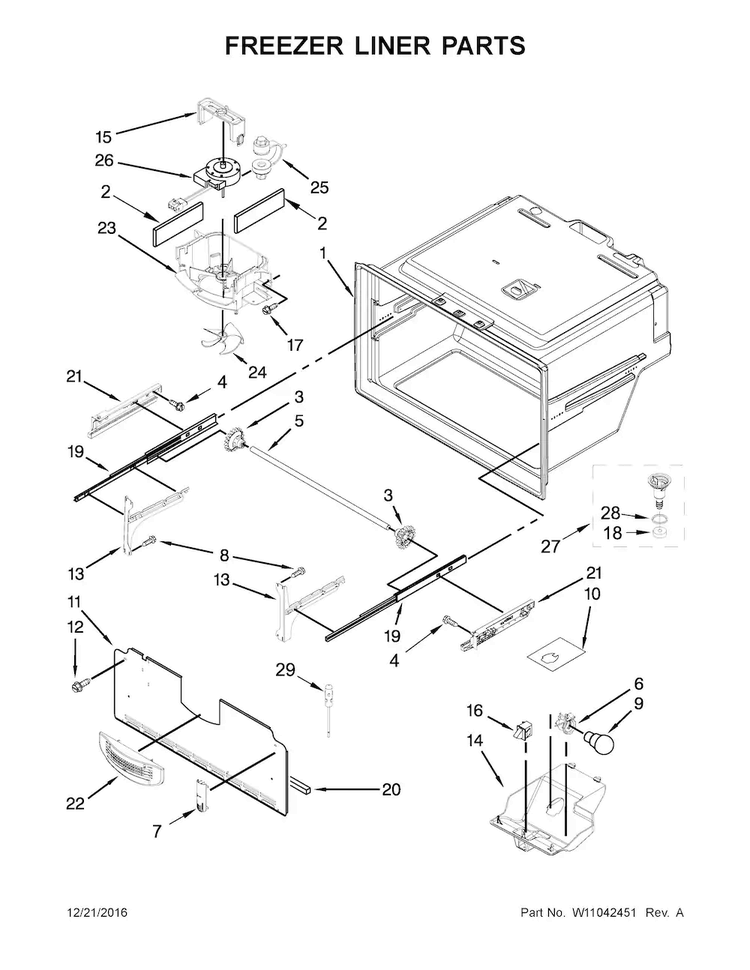 Freezer Liner Parts Diagram and Parts List for WRX735SDBM04  Whirlpool Refrigerator