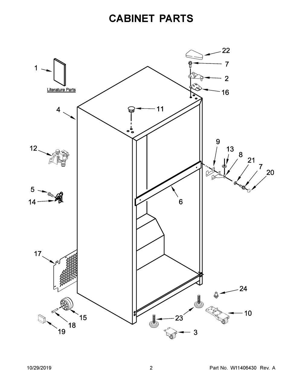 Cabinet Parts Diagram and Parts List for WRT108FZDT05  Whirlpool Refrigerator