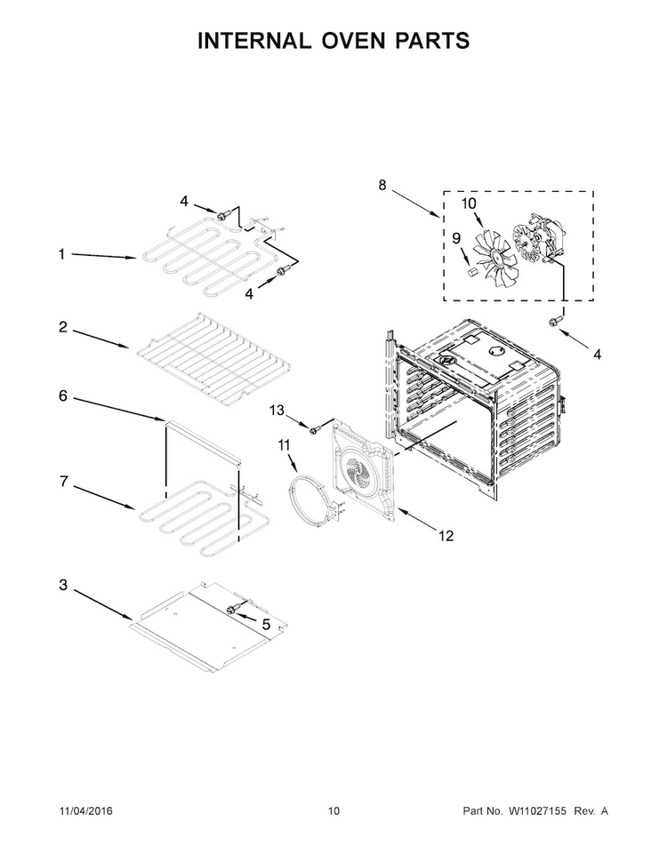 Internal Oven Parts Diagram and Parts List for WOD93EC0AS05  Whirlpool Wall Oven