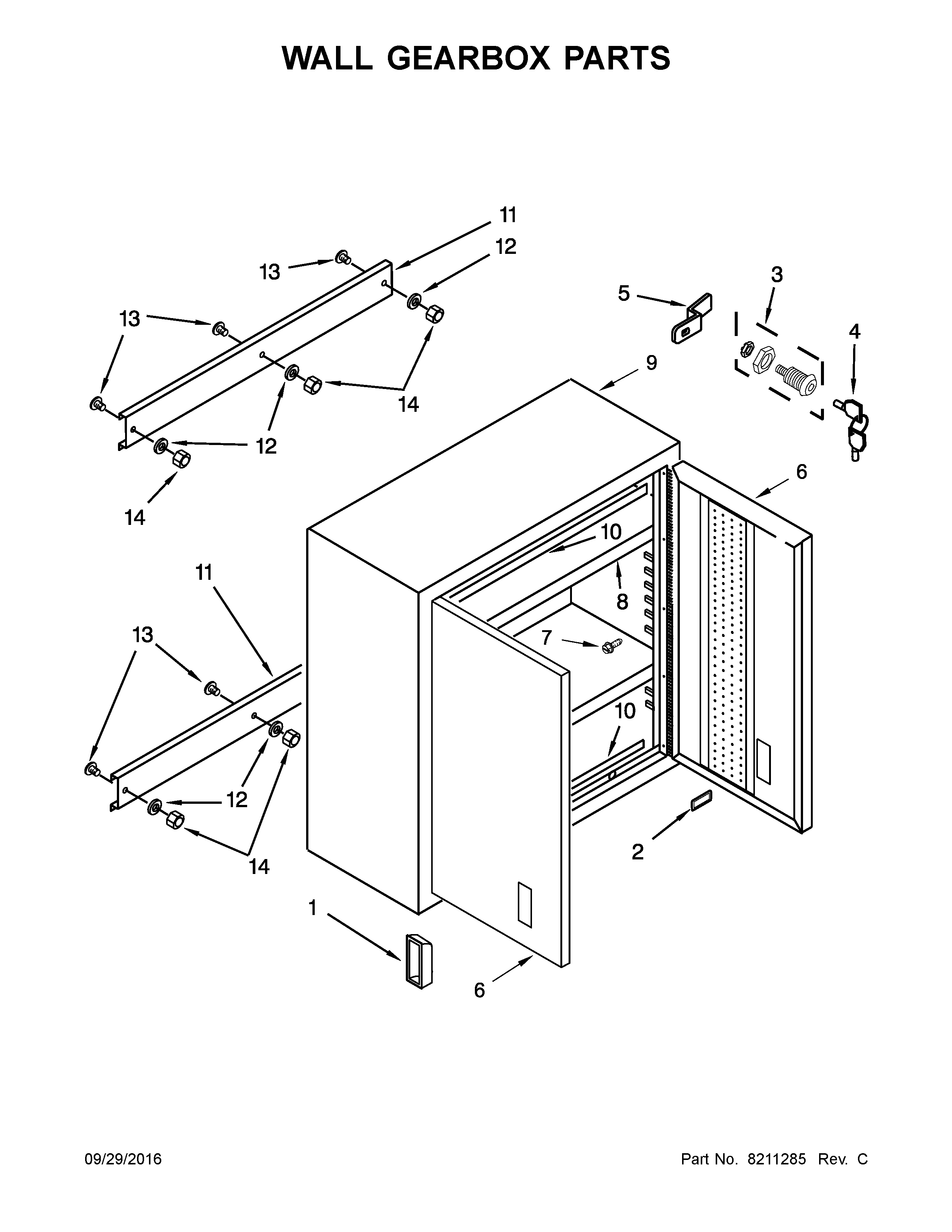 Wall Gearbox Parts Diagram and Parts List for GAWG302DDR00  Whirlpool Cabinet