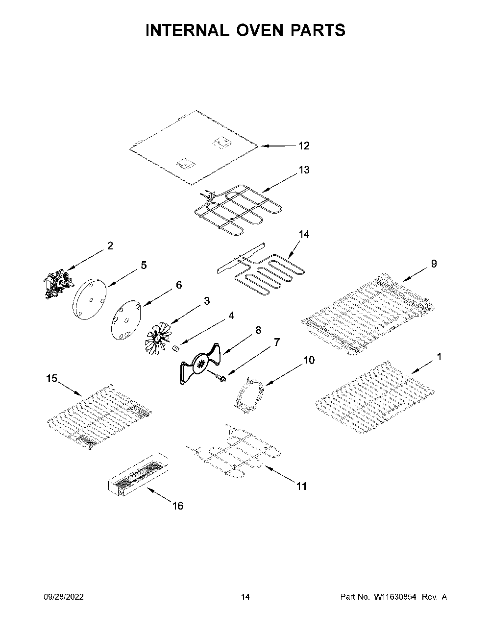 Internal Oven Parts Diagram and Parts List for KFDD500ESS10  KitchenAid Range