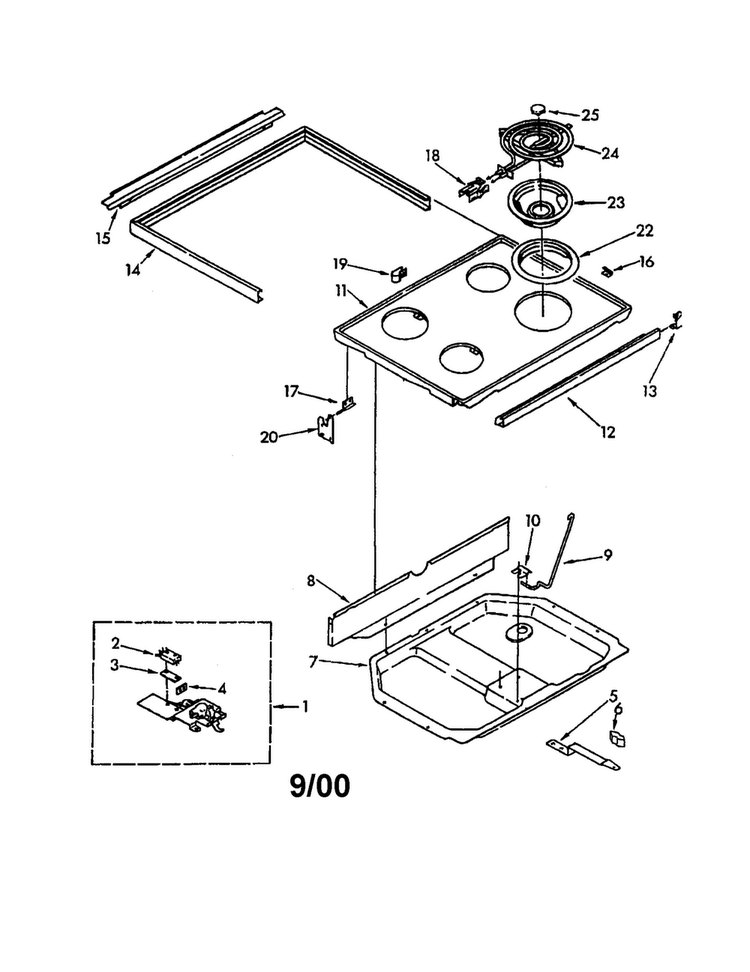 Cooktop Diagram and Parts List for RM975PXKN0  Whirlpool Microwave Oven Combo