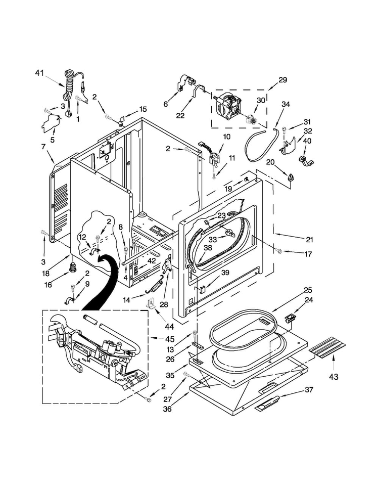 Cabinet Parts Diagram and Parts List for 7MWGD1601AW2  Whirlpool Dryer