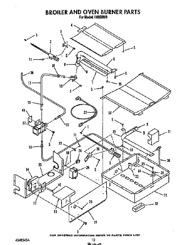 Broiler And Oven Burner Diagram and Parts List for H8858*0  Roper Range