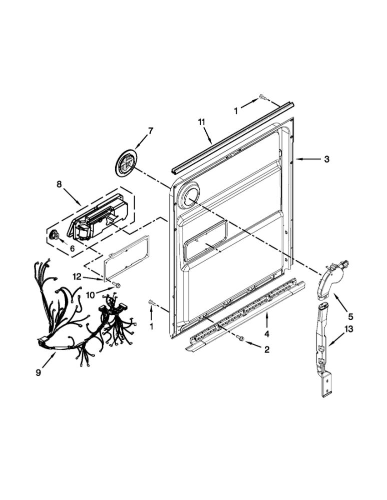 Inner Door Parts Diagram and Parts List for 66512783K312  Kenmore Dishwasher
