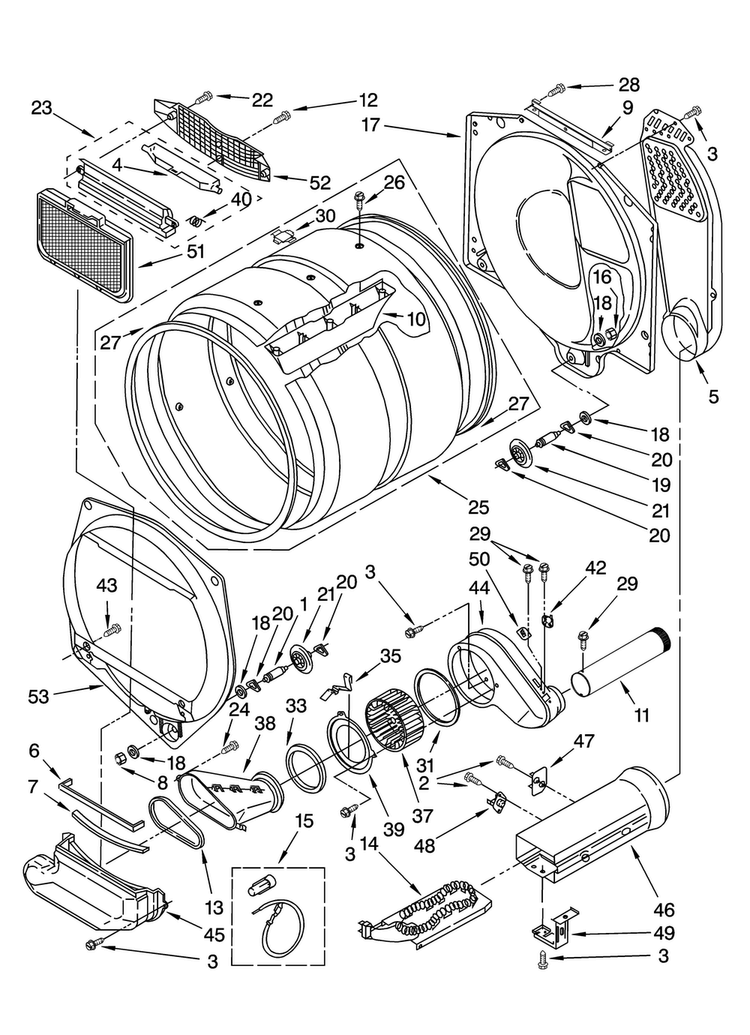 Dryer Bulkhead Parts Diagram and Parts List for 11087842700  Kenmore Washer Dryer Combo