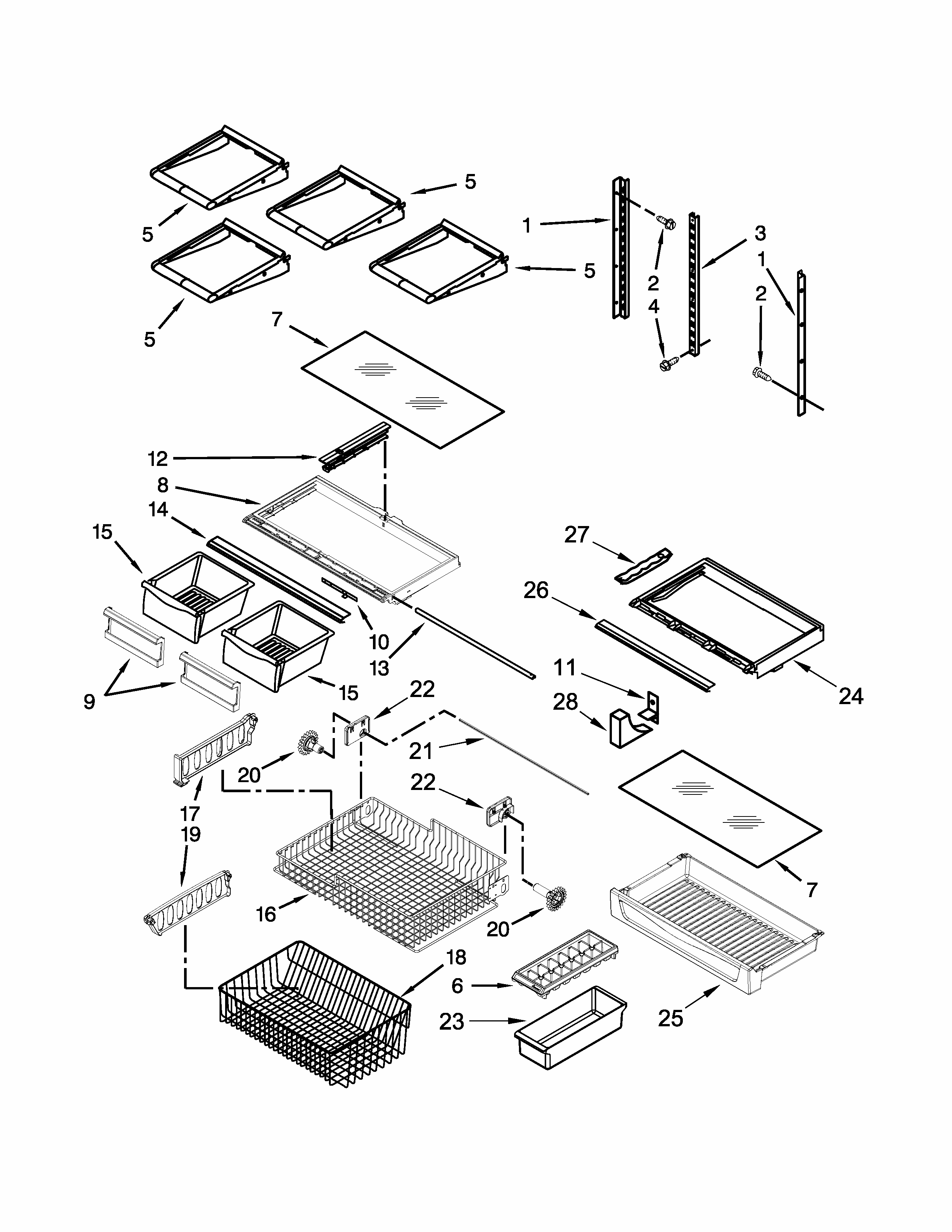 Shelf Parts Diagram and Parts List for 59669989014  Kenmore Refrigerator