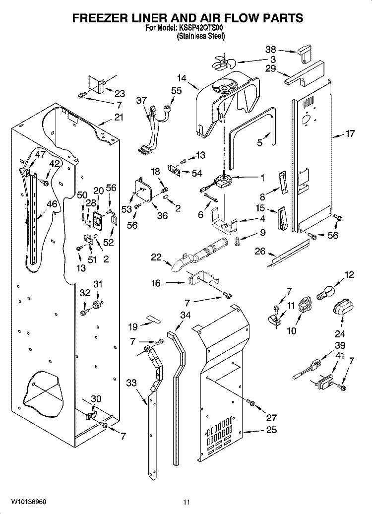 FREEZER LINER AND AIR FLOW PARTS Diagram and Parts List for KSSP42QTS00  KitchenAid Refrigerator