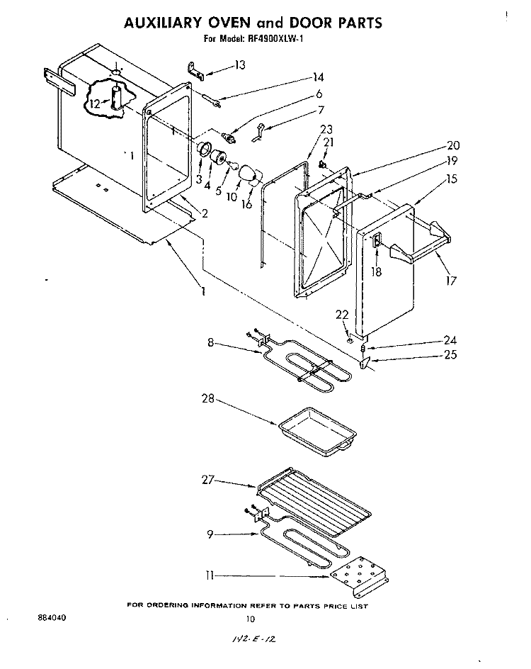 AUXILIARY OVEN AND DOOR , LITERATURE Diagram and Parts List for RF4900XLW1  Whirlpool Range