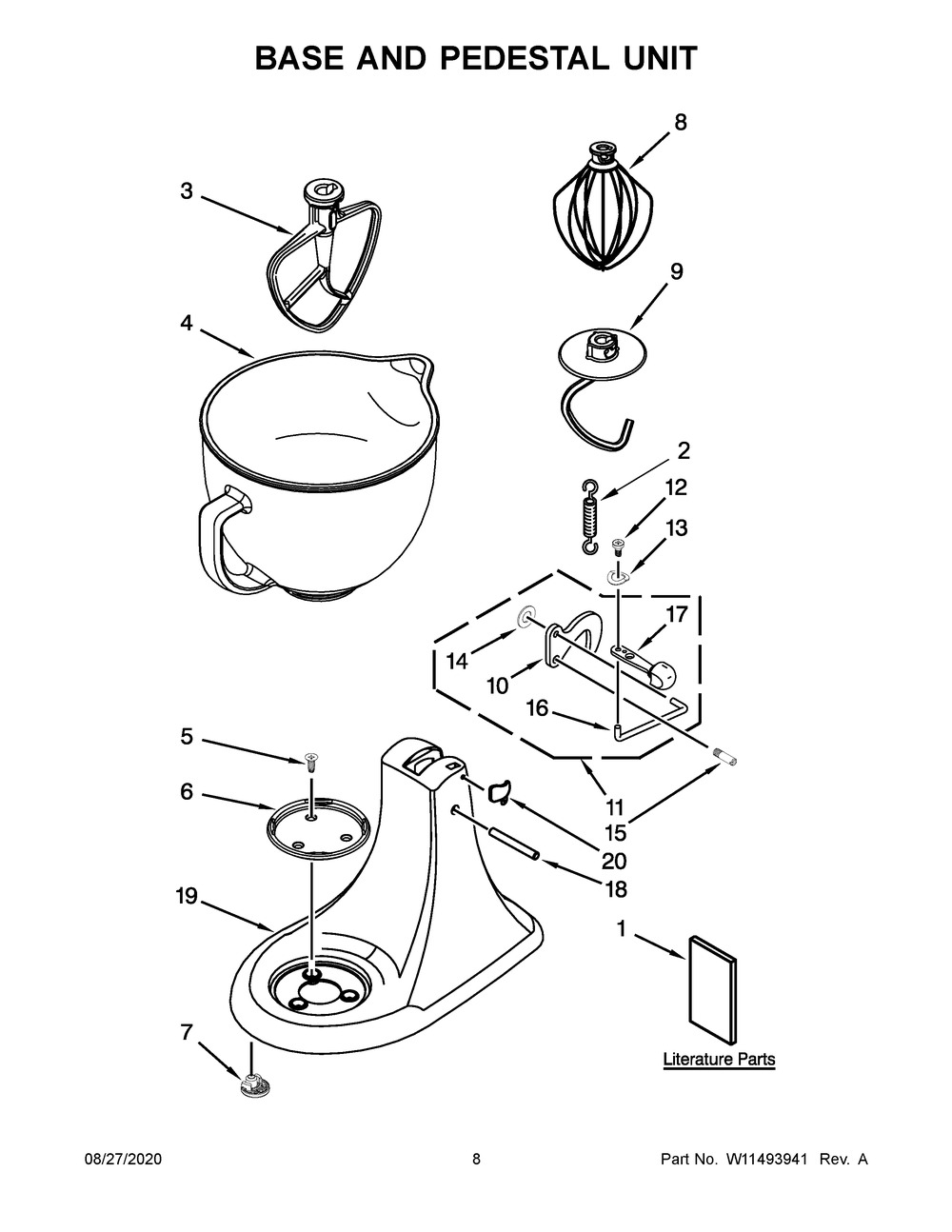 Base And Pedestal Unit Diagram and Parts List for 5KSM156VGBPP4  Whirlpool Mixer