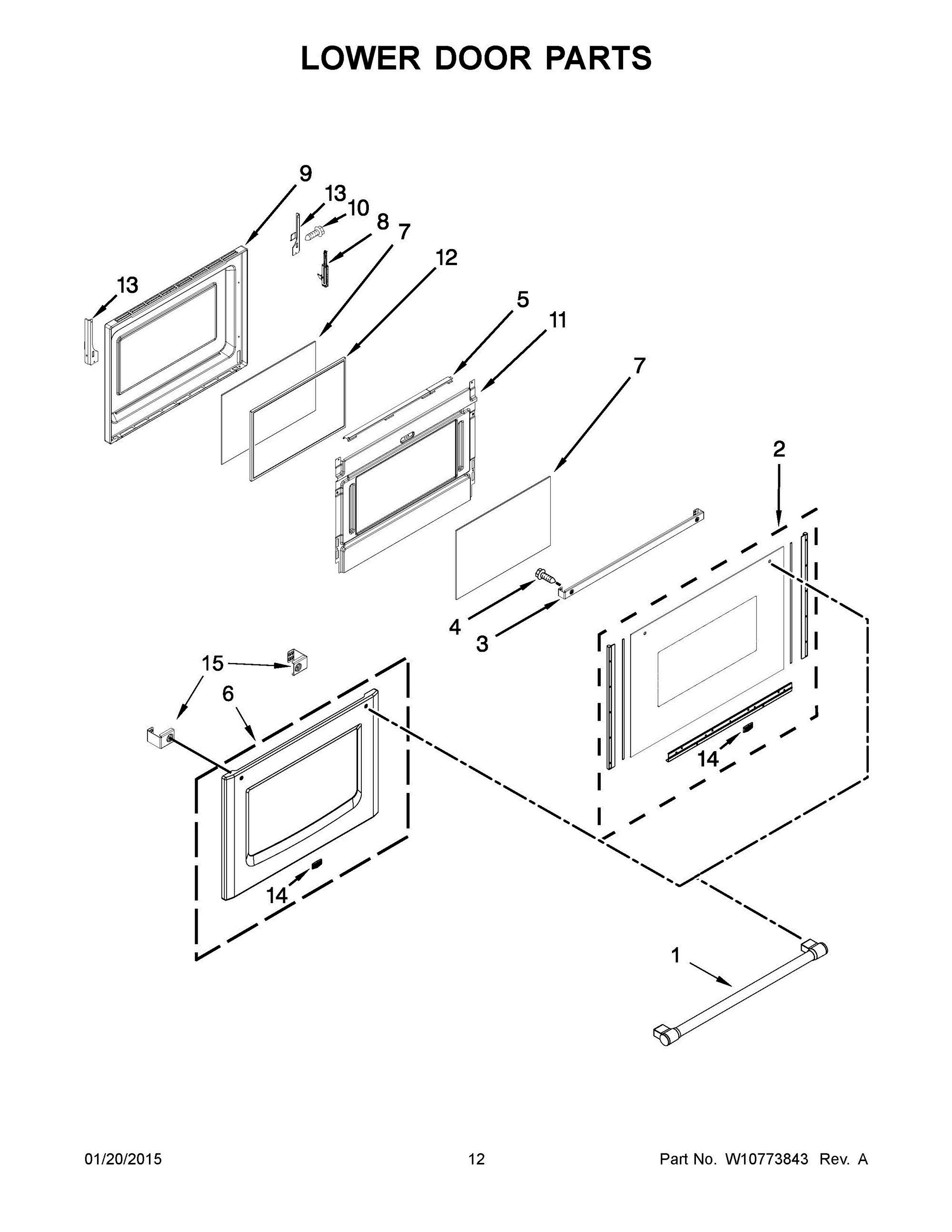07 - LOWER DOOR PARTS Diagram and Parts List for YMET8720DS01  Whirlpool Range