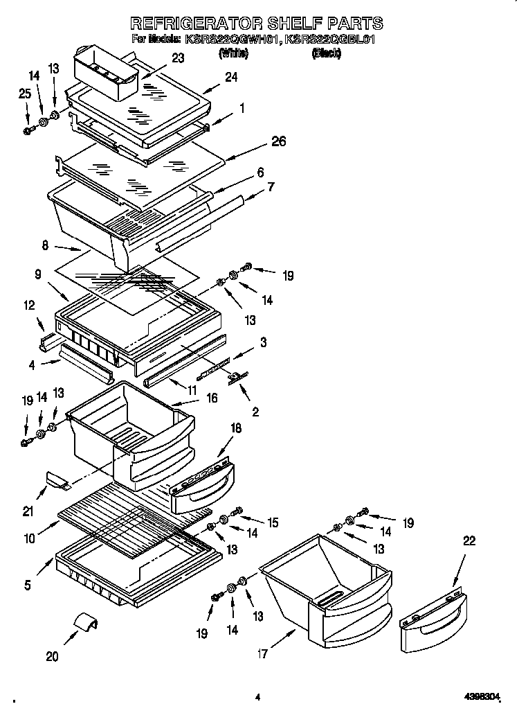 Refrigerator Shelf Diagram and Parts List for KSRS22QGBL0  KitchenAid Refrigerator
