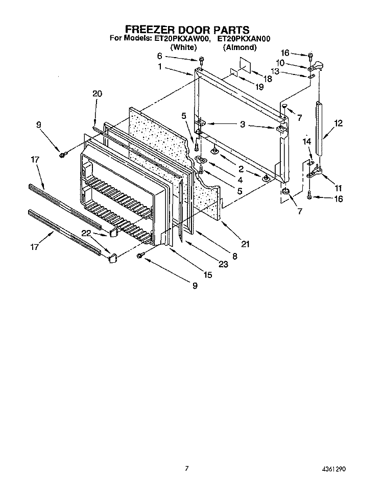 FREEZER DOOR Diagram and Parts List for ET20PKXAW00  Whirlpool Refrigerator