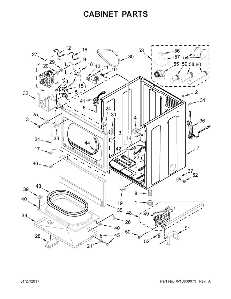 Cabinet Parts Diagram and Parts List for CGM2765FQ0  Whirlpool Dryer