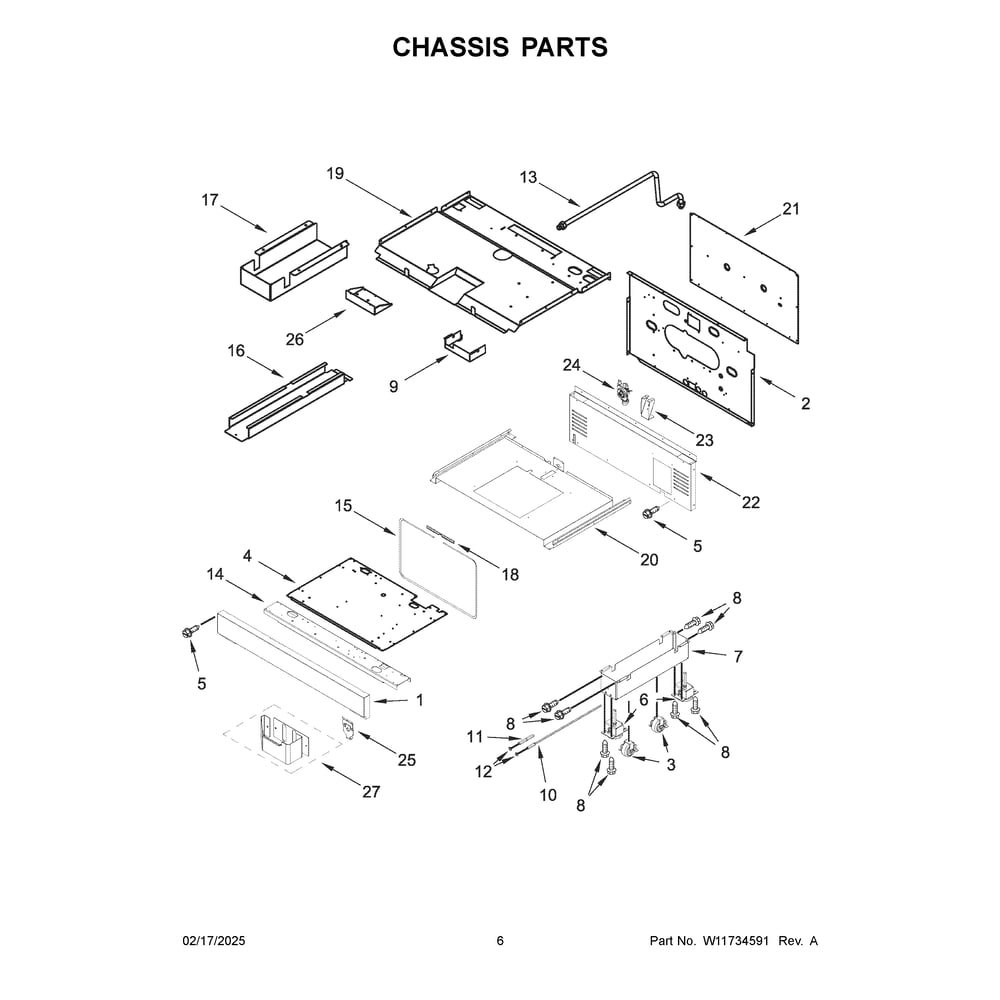 Chassis Parts Diagram and Parts List for KFDC500JAV03  KitchenAid Range