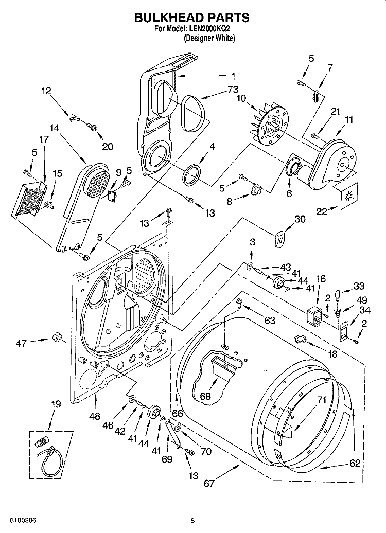BULKHEAD PARTS Diagram and Parts List for LEN2000KQ2  Whirlpool Dryer