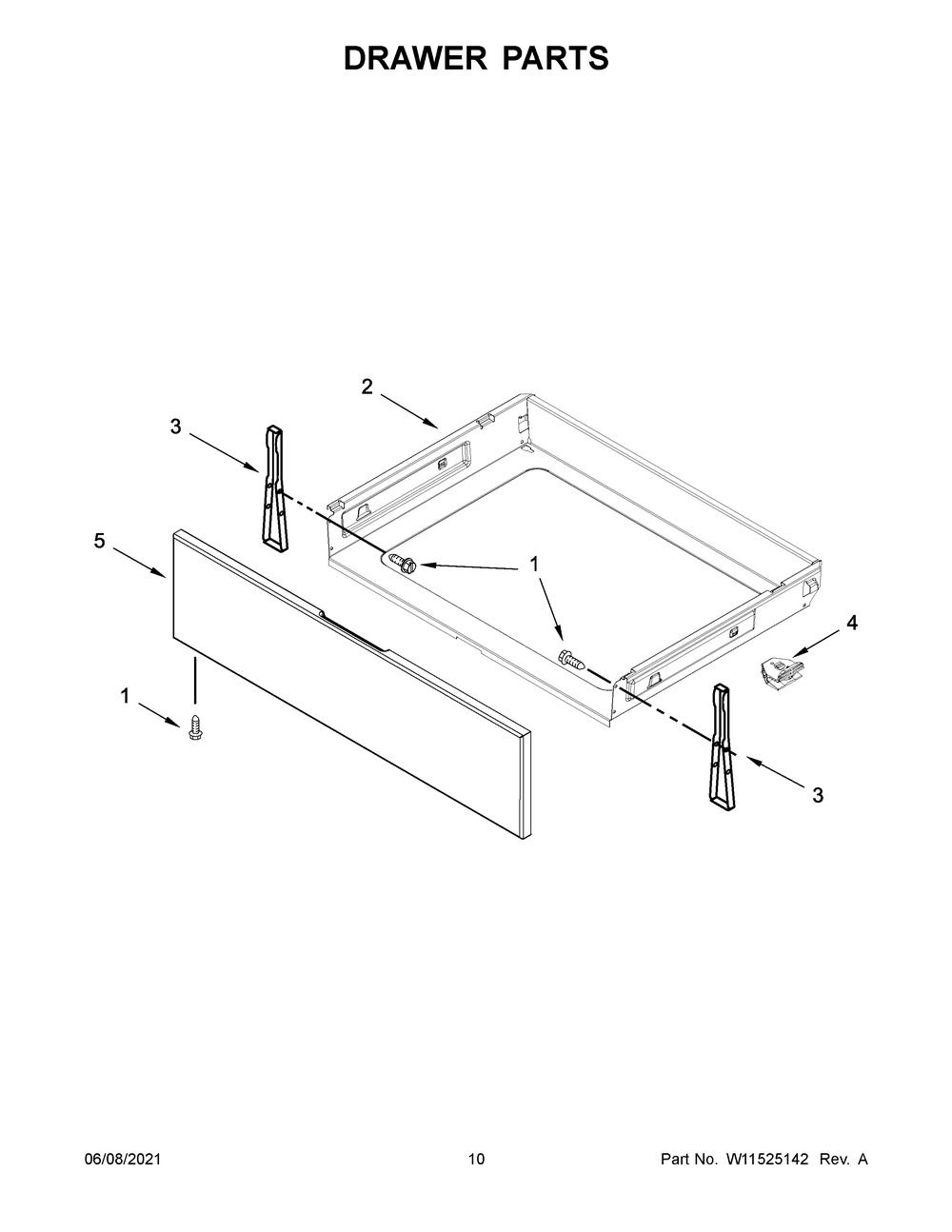 Drawer Parts Diagram and Parts List for WFE550S0HZ2  Whirlpool Range