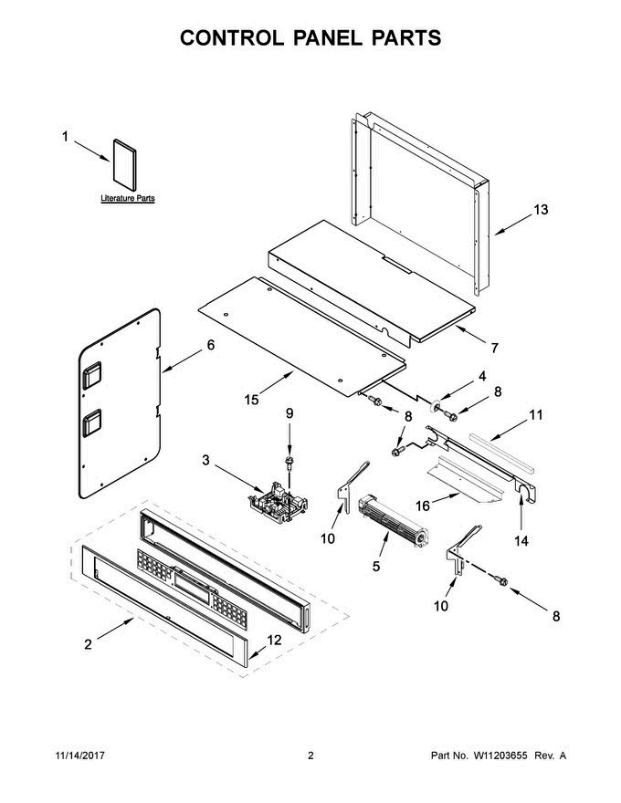 02 - Control Panel Parts Diagram and Parts List for KOCE507EWH06  KitchenAid Microwave Oven Combo