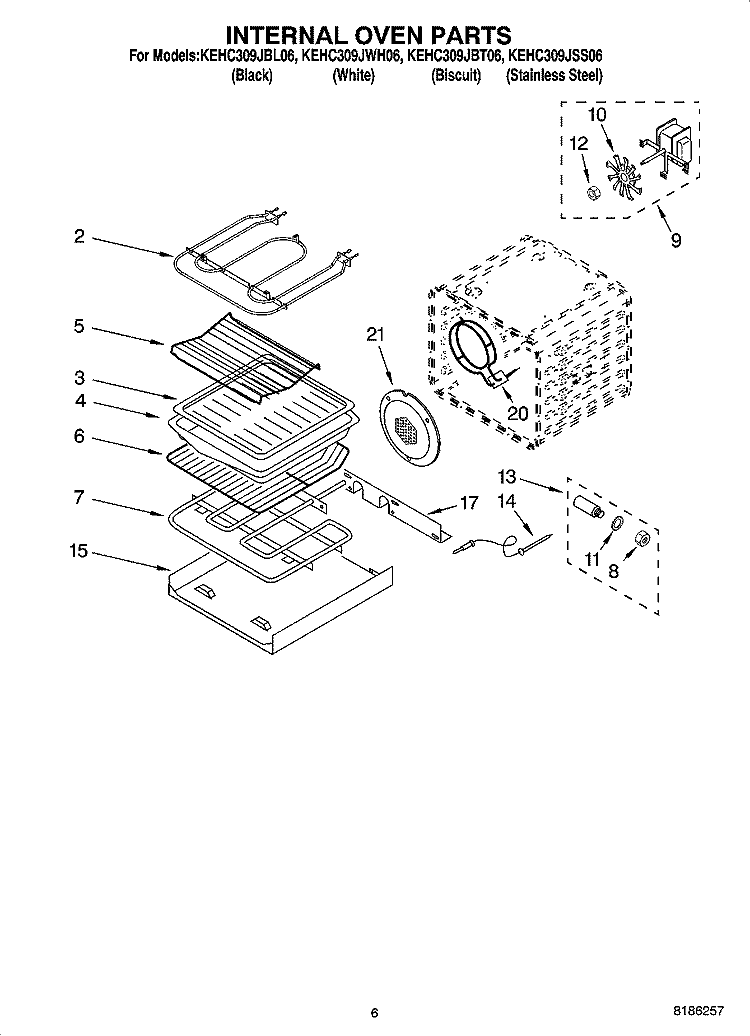 INTERNAL OVEN PARTS Diagram and Parts List for KEHC309JBL06  KitchenAid Microwave Oven Combo