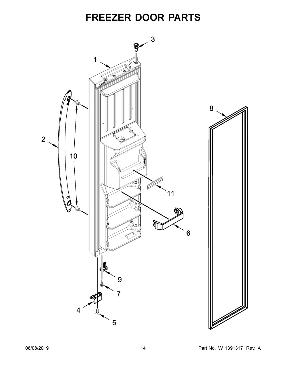 Freezer Door Parts Diagram and Parts List for WRS315SDHZ02  Whirlpool Refrigerator