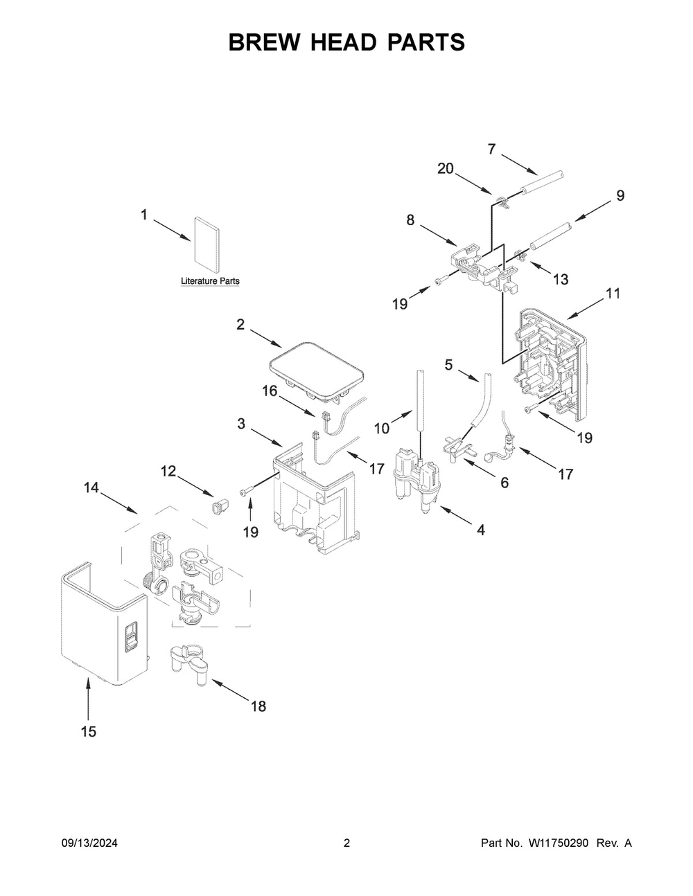02 - Brew Head Parts Diagram and Parts List for 5KES8557EJP0  Whirlpool Coffee Maker