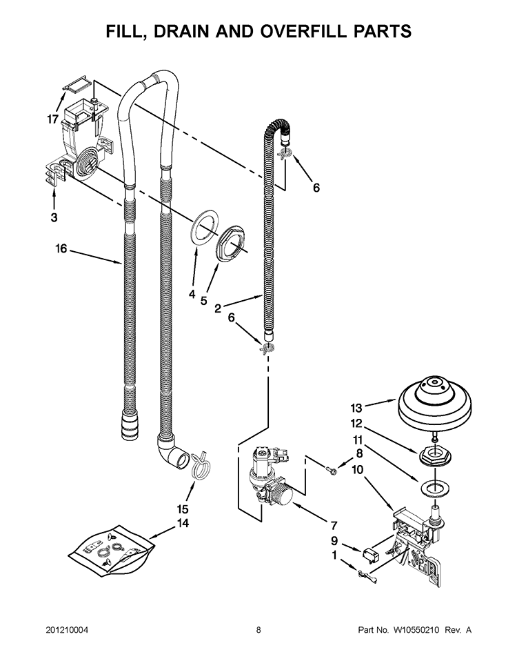 FILL, DRAIN AND OVERFILL PARTS Diagram and Parts List for KUDS30IBBT1  KitchenAid Dishwasher