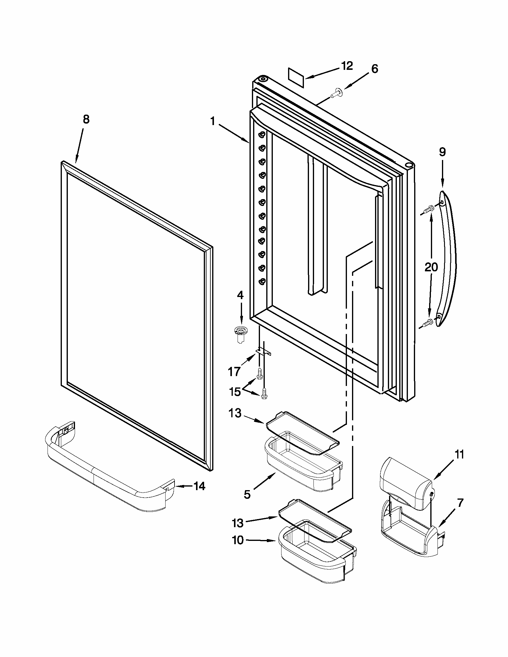 Refrigerator Door Diagram and Parts List for 59669972013  Kenmore Refrigerator