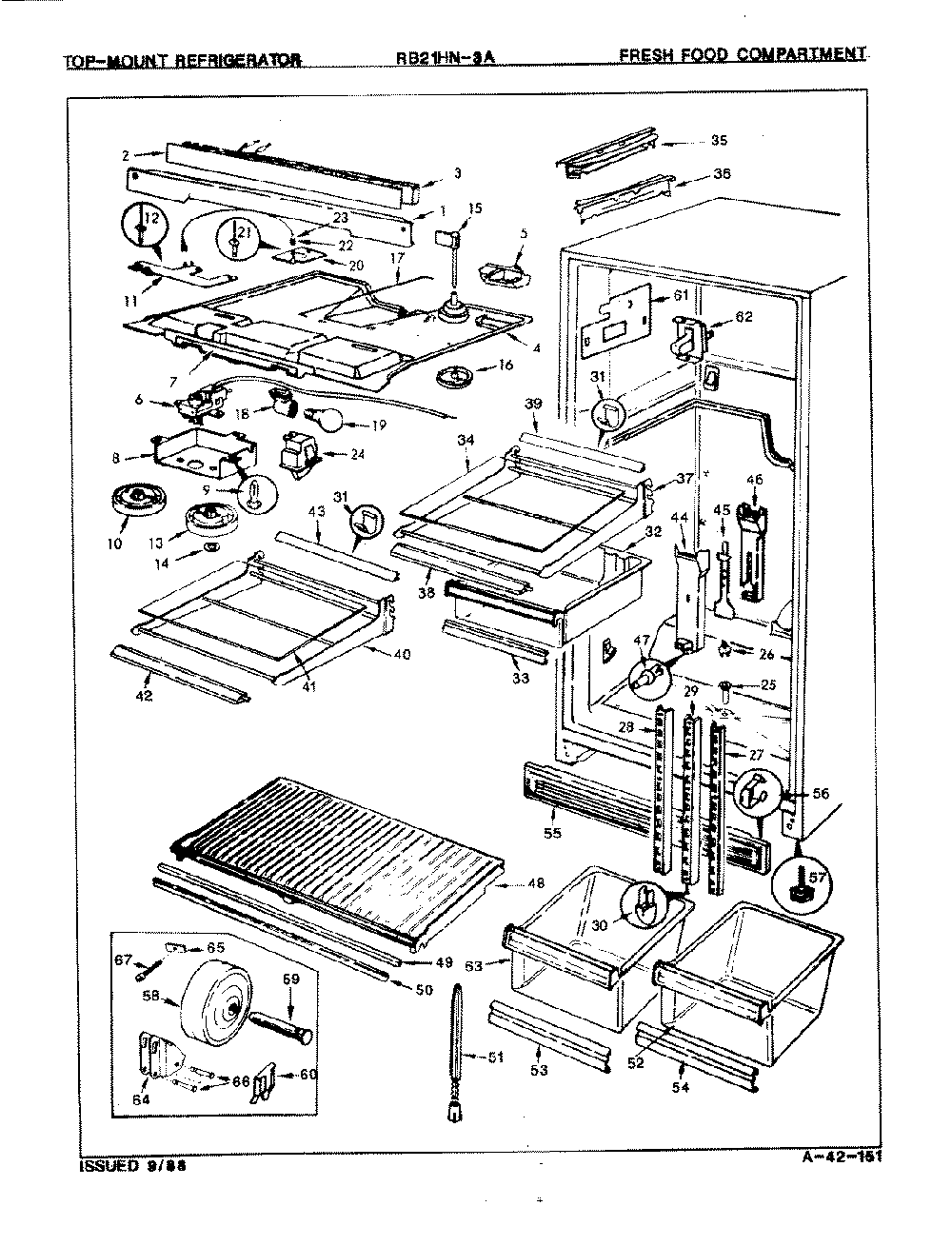 03 - Fresh Food Compartment Diagram and Parts List for RB21HA-3A  Whirlpool Refrigerator