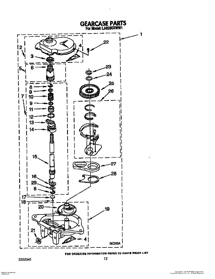 GEARCASE Diagram and Parts List for LA8200XWW1  Whirlpool Washer