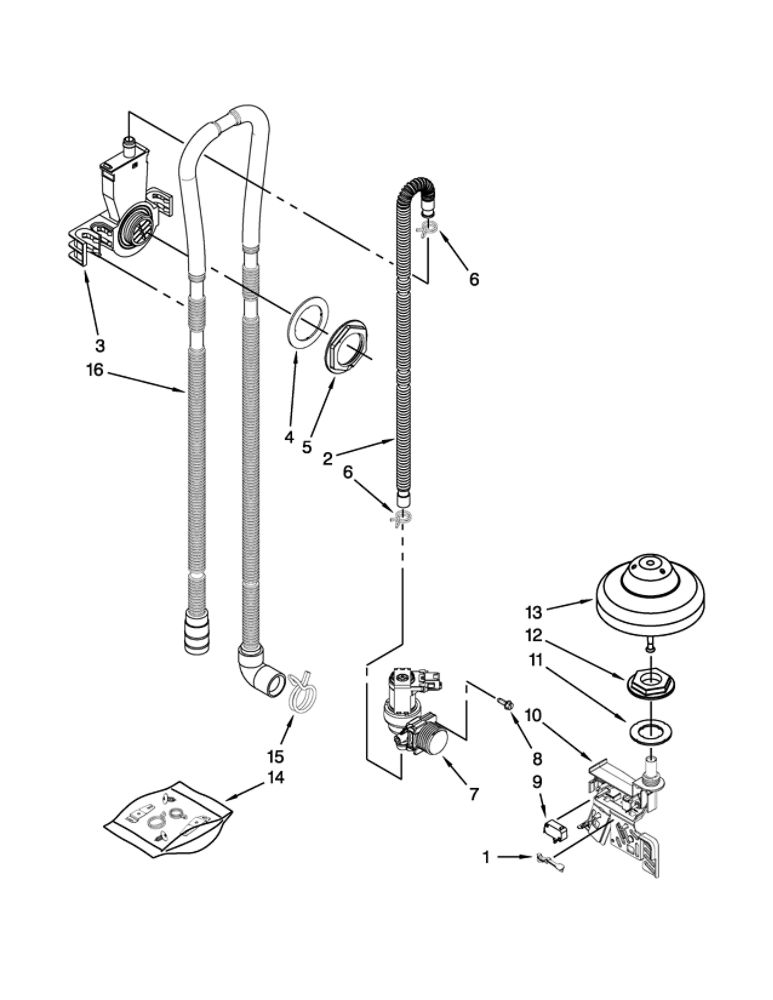 Fill, Drain And Overfill Parts Diagram and Parts List for 66512789K311  Kenmore Dishwasher