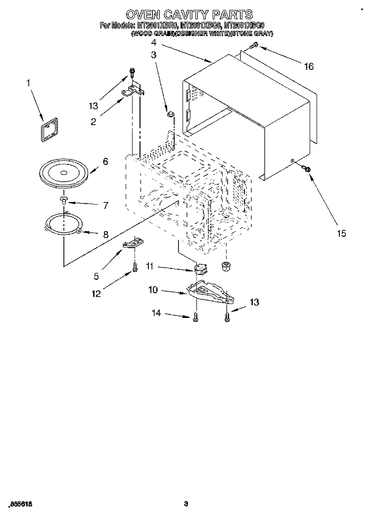 OVEN CAVITY Diagram and Parts List for MT2081XBR0  Whirlpool Microwave