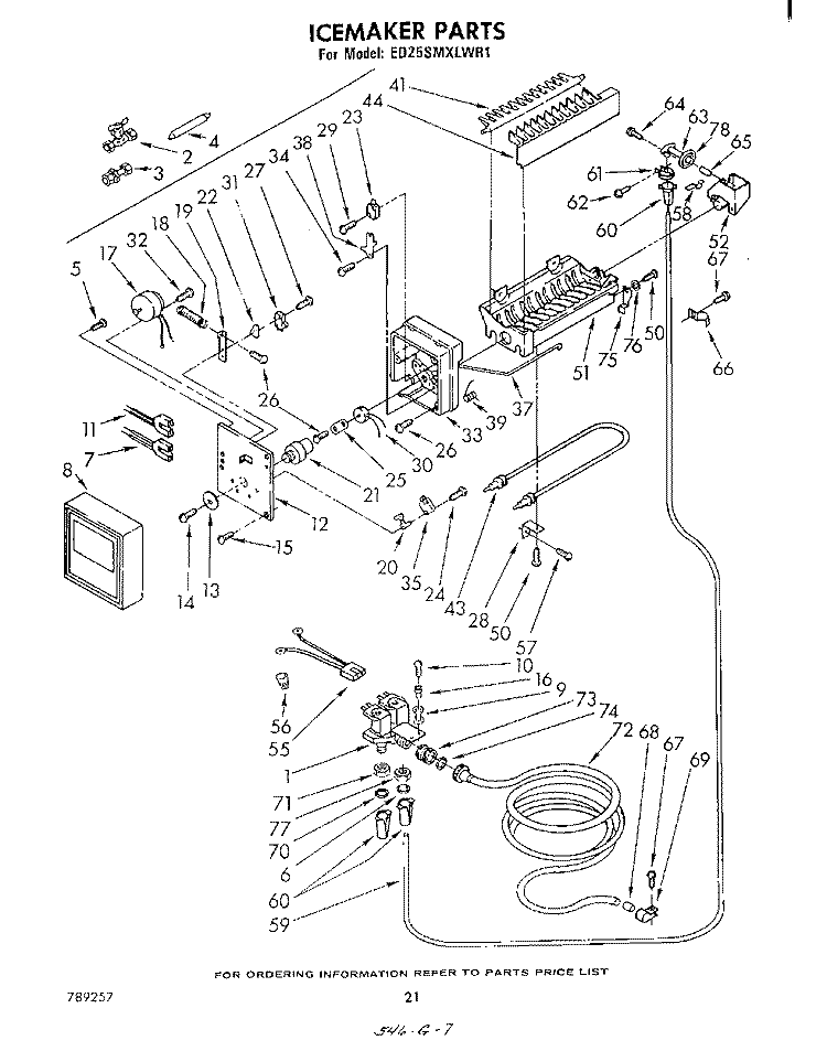 ICE MAKER Diagram and Parts List for ED25SMXLWR1  Whirlpool Refrigerator