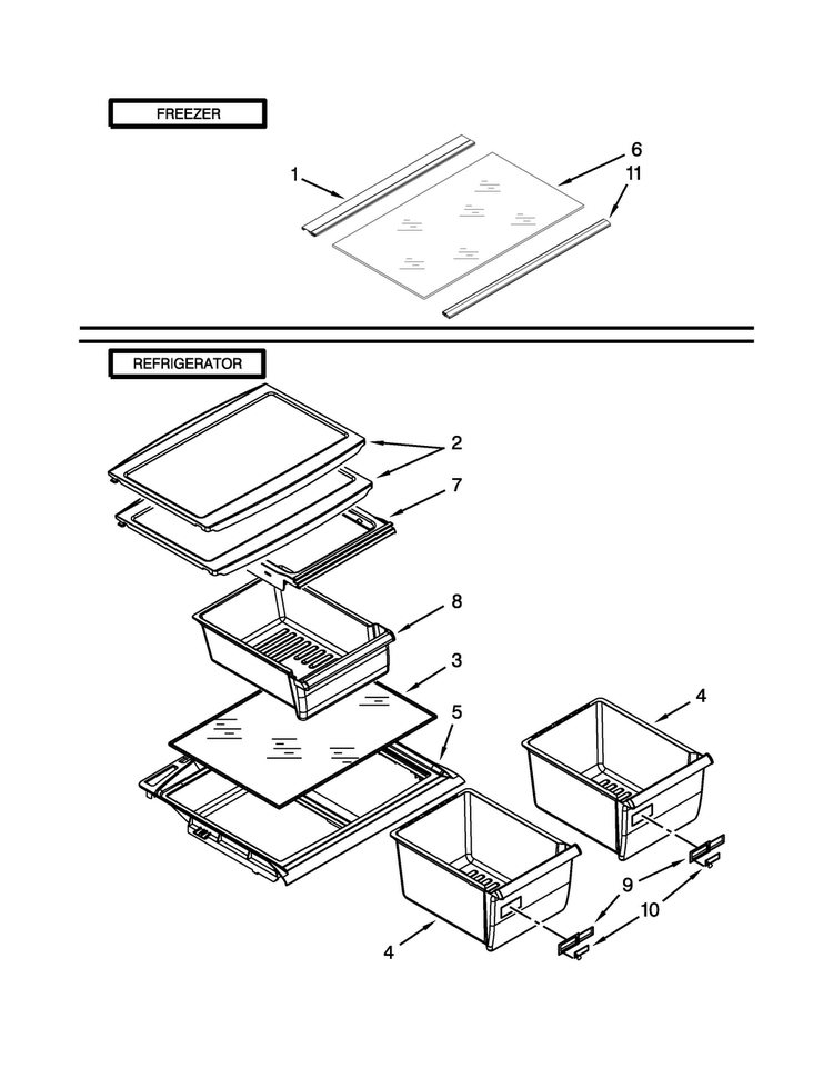 Shelf Parts Diagram and Parts List for W8RXNGFBD00  Whirlpool Refrigerator