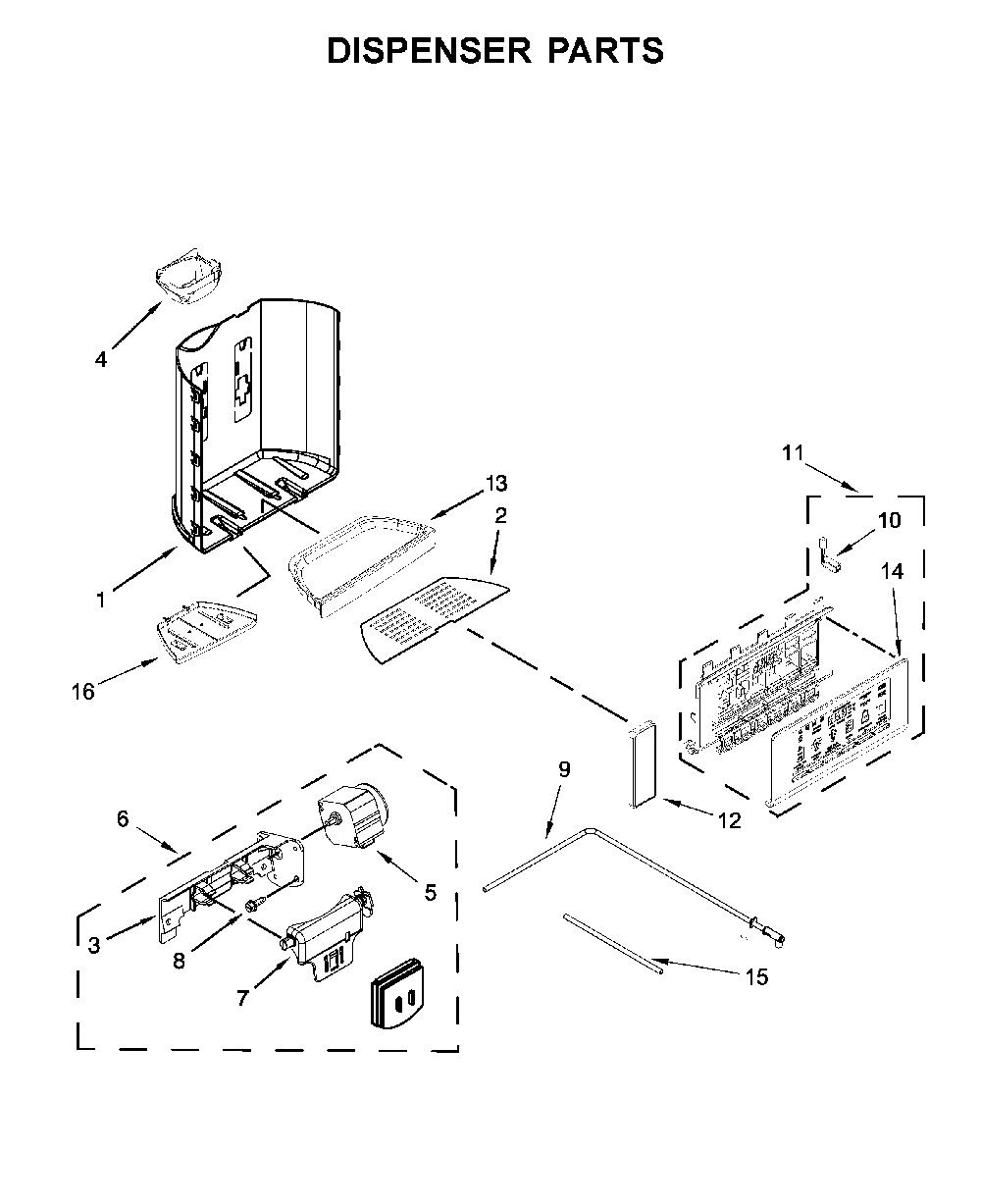 Dispenser parts Diagram and Parts List for 10651769512  Kenmore Refrigerator