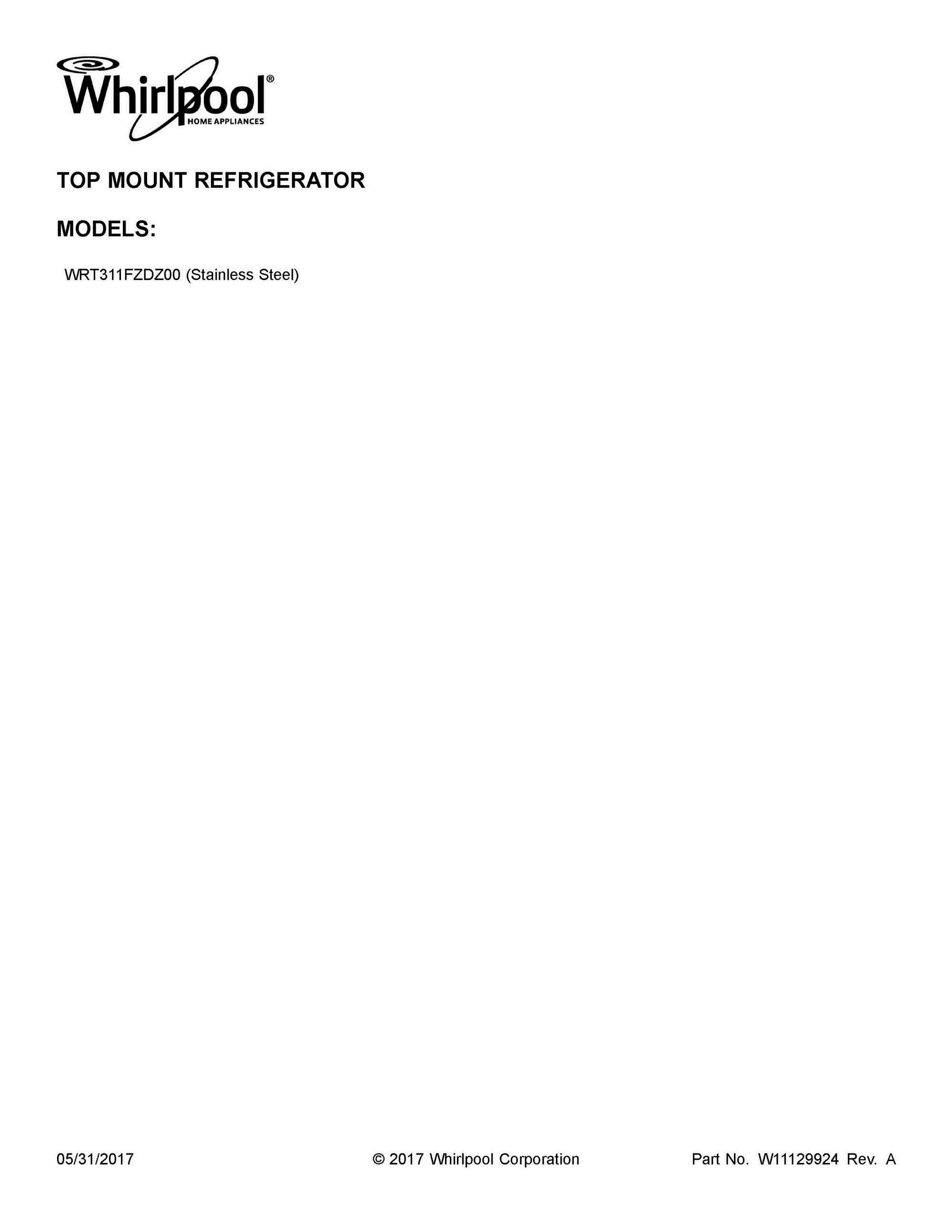 01 - COVER SHEET Diagram and Parts List for WRT311FZDZ00  Whirlpool Refrigerator