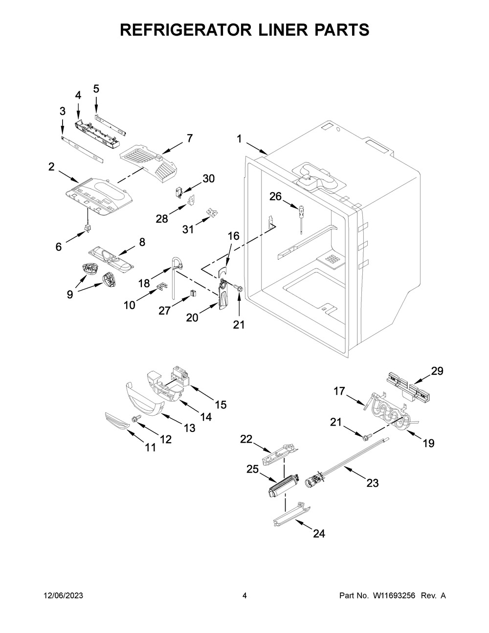 Refrigerator Liner Parts Diagram and Parts List for KRFC300EBS09  KitchenAid Refrigerator