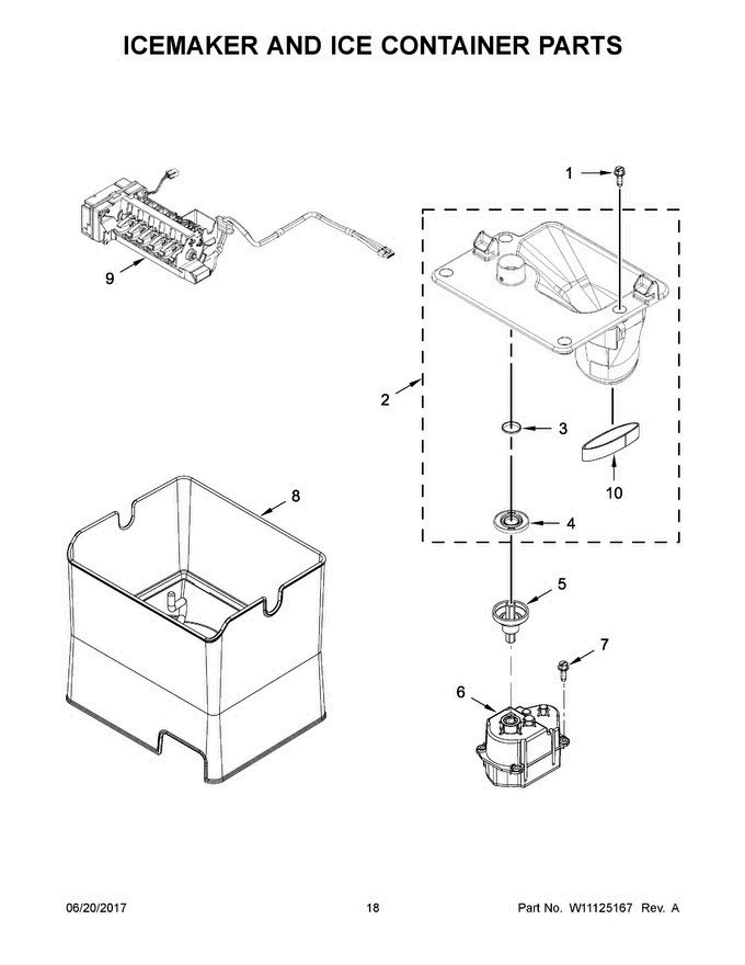 10 - Icemaker And Ice Container Parts Diagram and Parts List for WRX986SIHZ00  Whirlpool Refrigerator