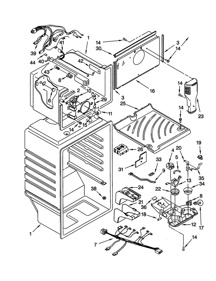 Liner Diagram and Parts List for ET21MMXJT01  Whirlpool Refrigerator