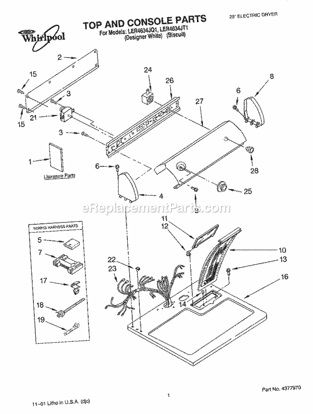 SECTION Diagram and Parts List for LER4634JQ1  Whirlpool Dryer
