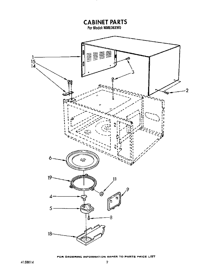 CABINET Diagram and Parts List for MME08XW0  Roper Microwave