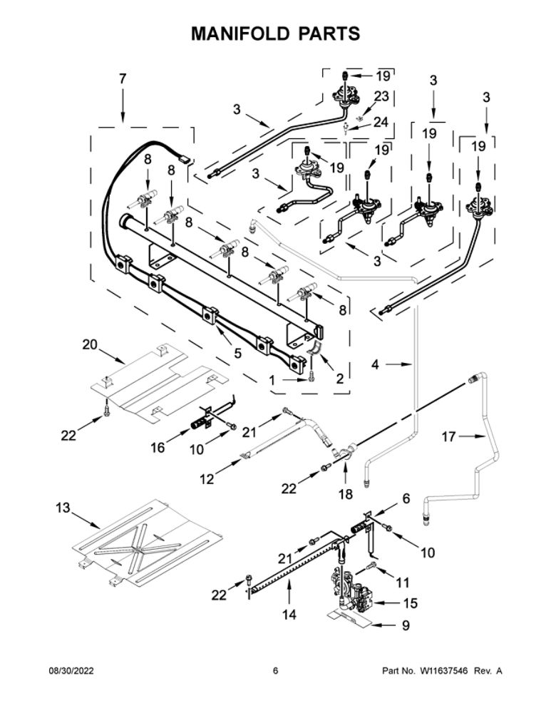 Manifold Parts Diagram and Parts List for WFG525S0JV5  Whirlpool Range