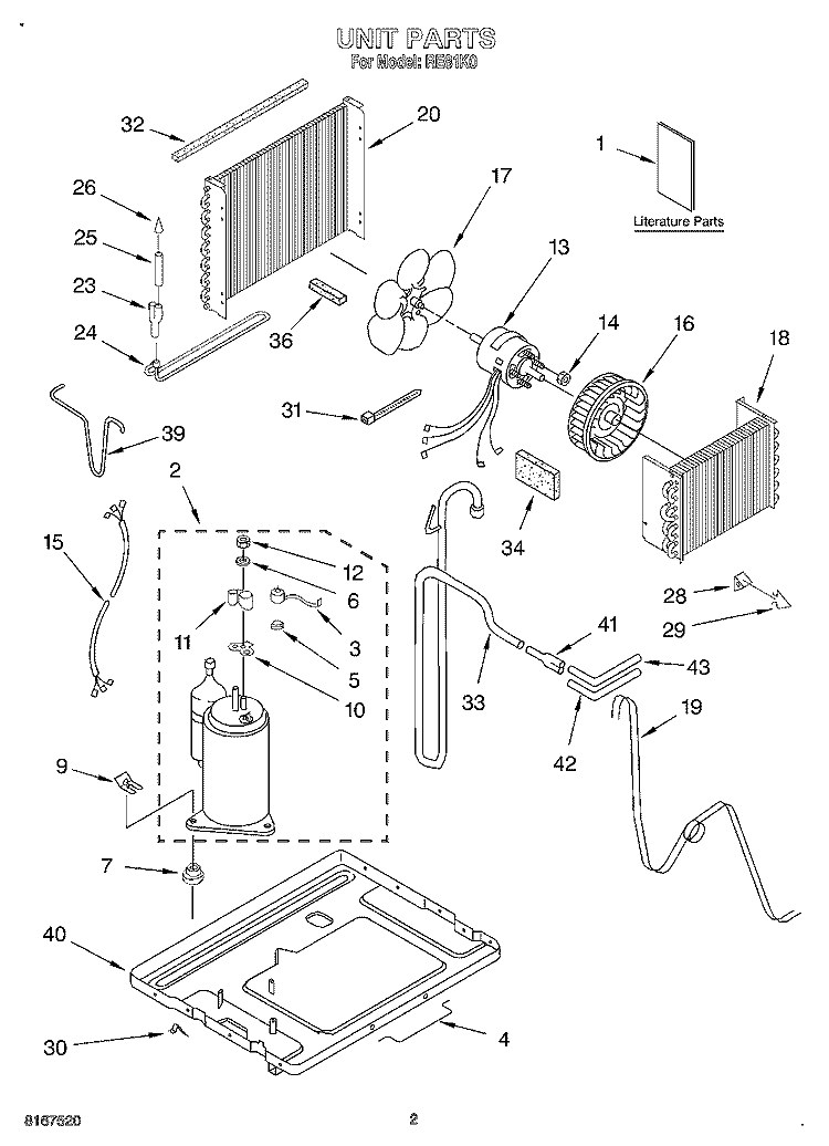 UNIT, LITERATURE Diagram and Parts List for RE81K0  Whirlpool Air Conditioner