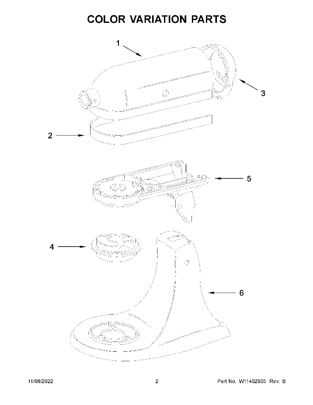 Color Variation Parts Diagram and Parts List for 5KSM156HMBBM4  KitchenAid Mixer