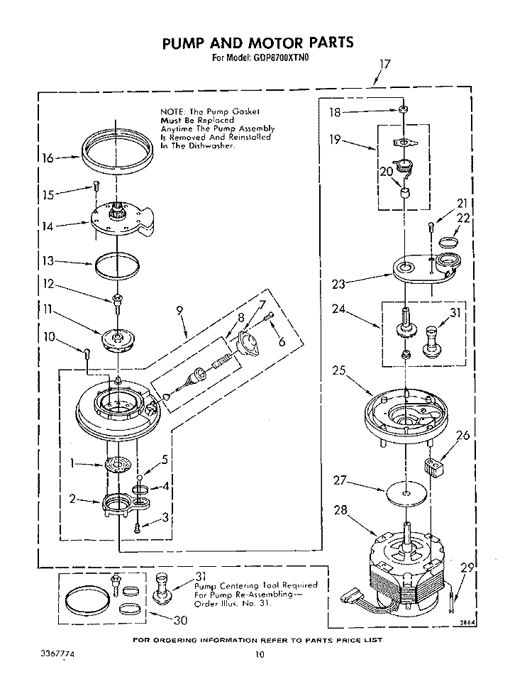 PUMP AND MOTOR Diagram and Parts List for GDP8700XTN0  Whirlpool Dishwasher