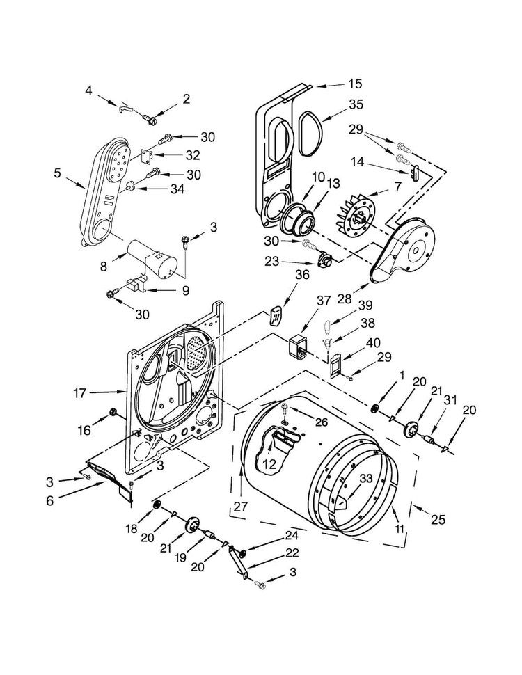 Bulkhead Parts Diagram and Parts List for 11076132412  Kenmore Dryer