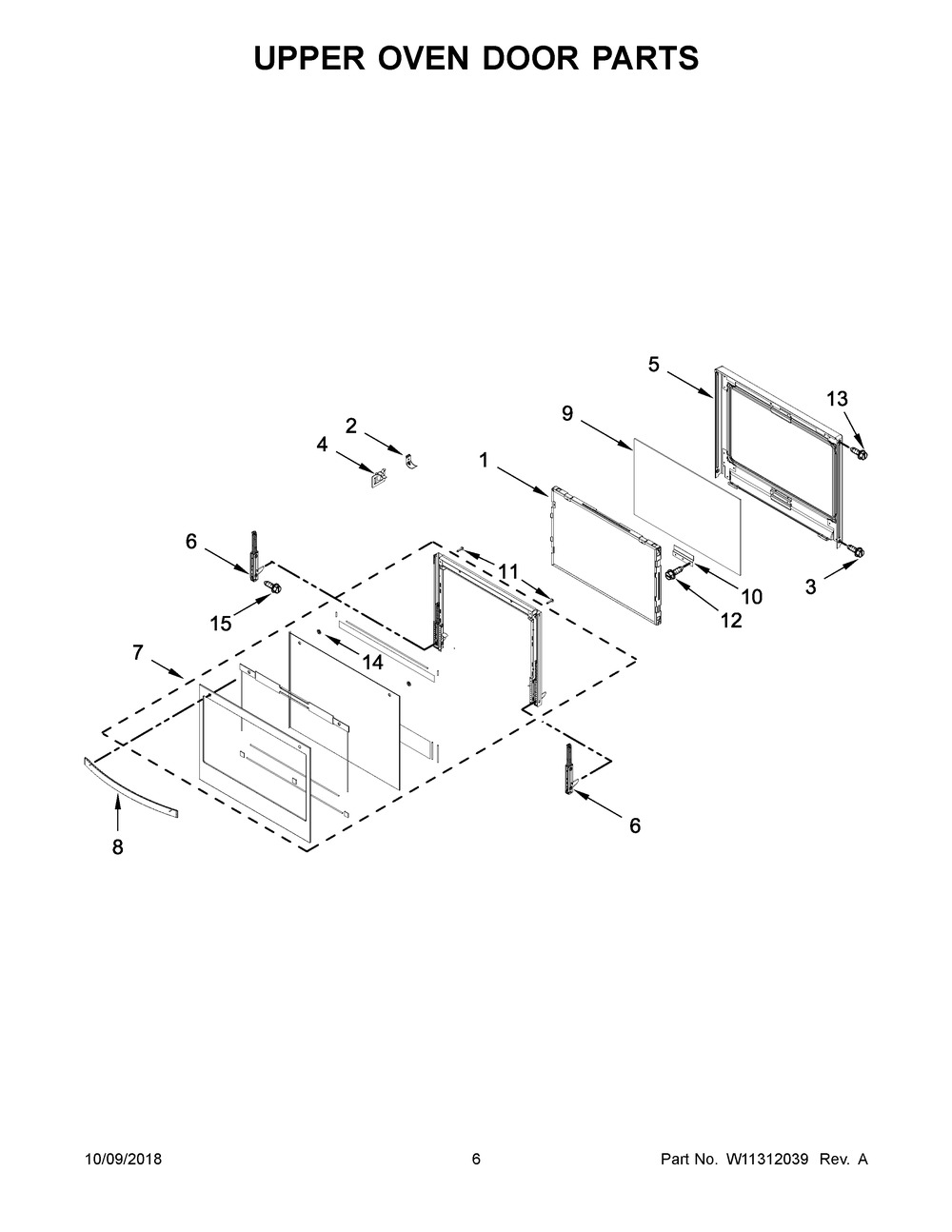 Upper Oven Door Parts Diagram and Parts List for WOD77EC7HS01  Whirlpool Wall Oven