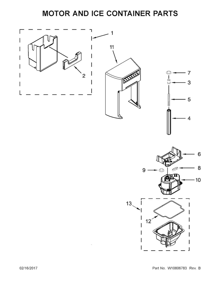 Icemaker And Ice Container Parts Diagram and Parts List for WRS586FIEE01  Whirlpool Refrigerator
